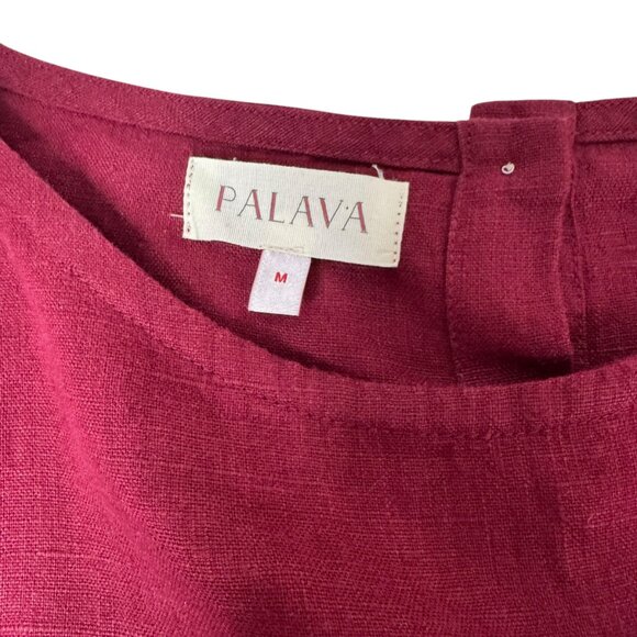 Palava Maroon Red Linen Dress with White Deer Print  |SZ: M | Sleeveless - Picture 4 of 14